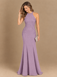 Halter Neckline Lace Appliques Mother of The Bride Dresses