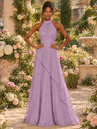 Wrap Pleated Prom Dress Halter A-line Chiffon Formal Wedding Dress