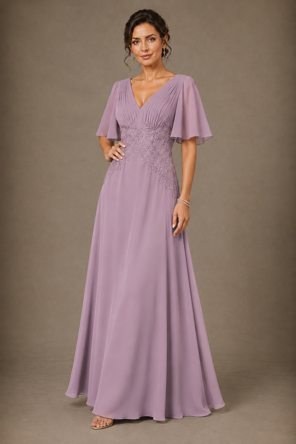 A-Line Chiffon Mother of the Bride Dress with Applique