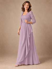 Blush Pink A-Line Mother of the Bride Dress with Lace Jacket and Ruffles