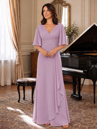 V-Neck Chiffon Lace Mother of the Bride Dresses