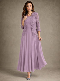 2-Piece Chiffon Mother of the Bride Dress with Lace Jacket