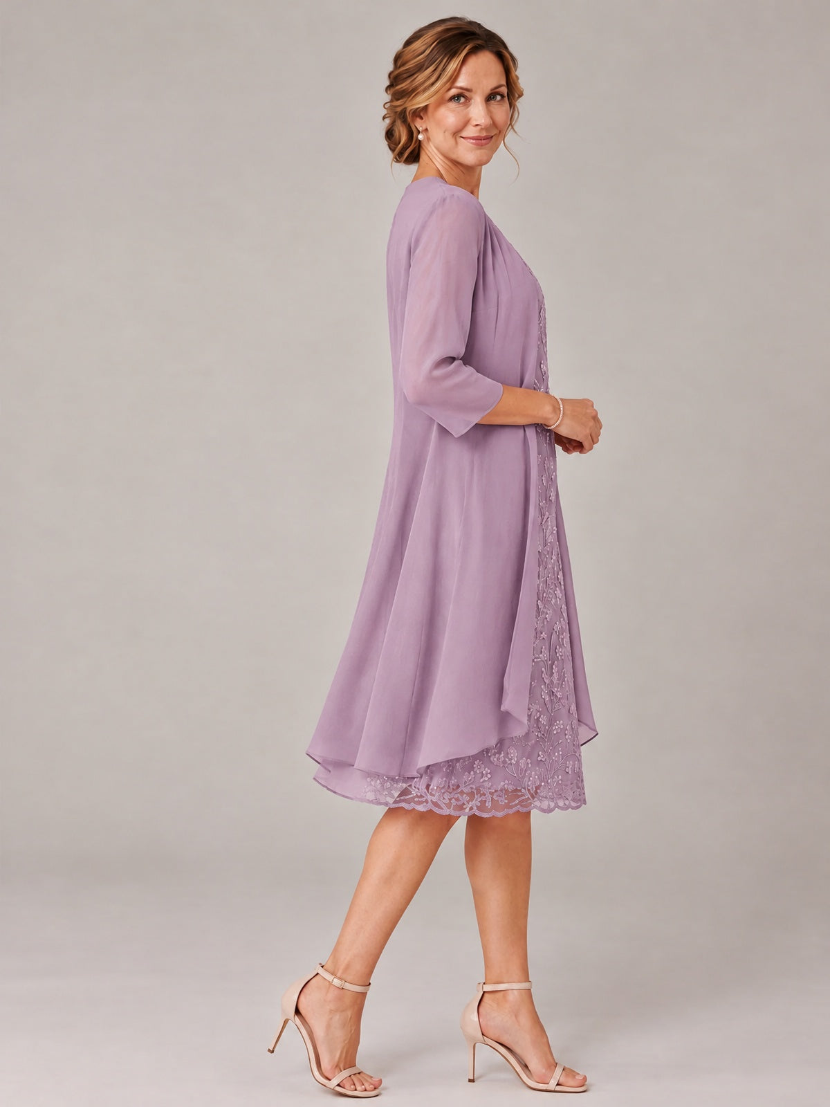 Tea Length Sequin Lace Mother of The Bride Dress with Chiffon Jacket