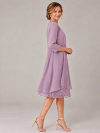 Tea Length Sequin Lace Mother of The Bride Dress with Chiffon Jacket