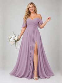Off Shoulder Chiffon Bridesmaid Dress with Slit
