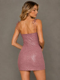 Navy Blue Sequin Spaghetti Strap Mini Dress