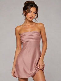 Burnt Orange Strapless Satin Mini Dress