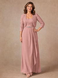 Blush Pink A-Line Mother of the Bride Dress with Lace Jacket and Ruffles