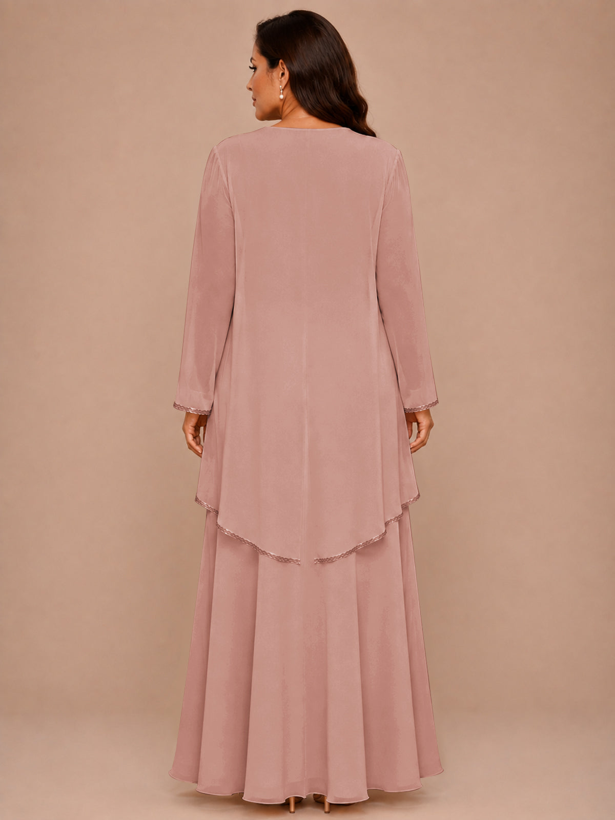 Champagne Beaded Chiffon Mother of the Bride Dress with Jacket V-Neck Gown