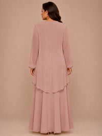 Champagne Beaded Chiffon Mother of the Bride Dress with Jacket V-Neck Gown