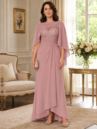 Elegant Chiffon Mother of the Bride Dress with Lace Applique and Cape Sleeves
