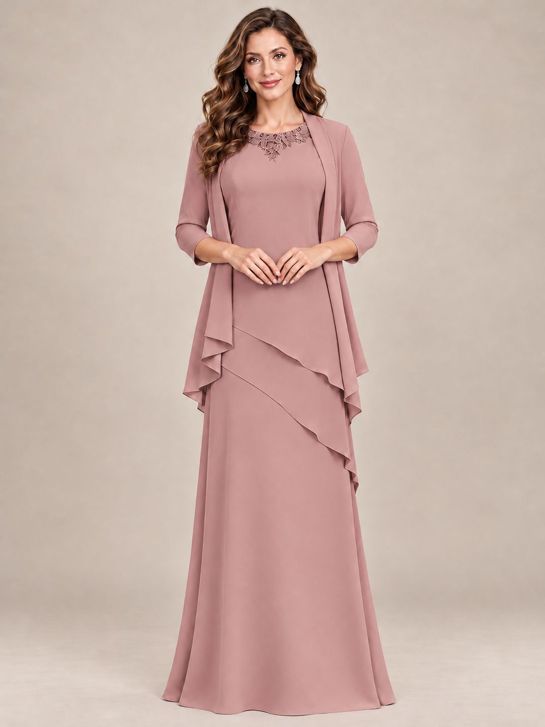 Dusty Blue Two-Piece Chiffon Mother of the Bride Dress with Jacket