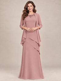 Dusty Blue Two-Piece Chiffon Mother of the Bride Dress with Jacket
