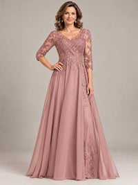 Sequin Lace A-Line Mother of the Bride Dress with 3/4 Sleeves