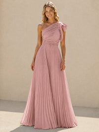 One Shoulder Pleated Chiffon A-Line Floor-Length Bridesmaid Dress
