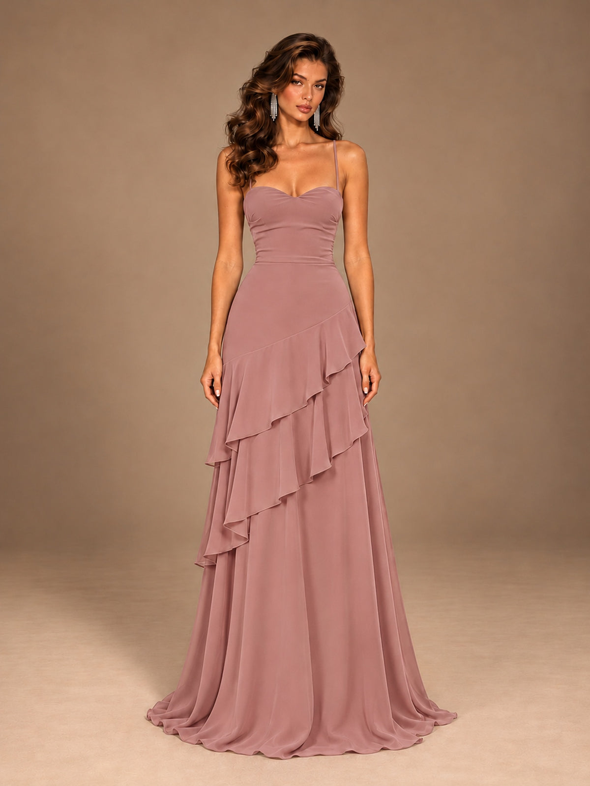 Sweetheart A-Line Ruffle Prom Dress with Spaghetti Straps