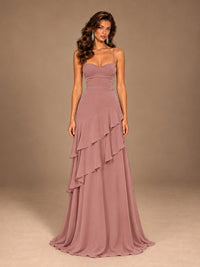 Sweetheart A-Line Ruffle Prom Dress with Spaghetti Straps