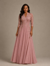 Embellished Appliques Mother of the Bride Dress with 3/4 Sleeves
