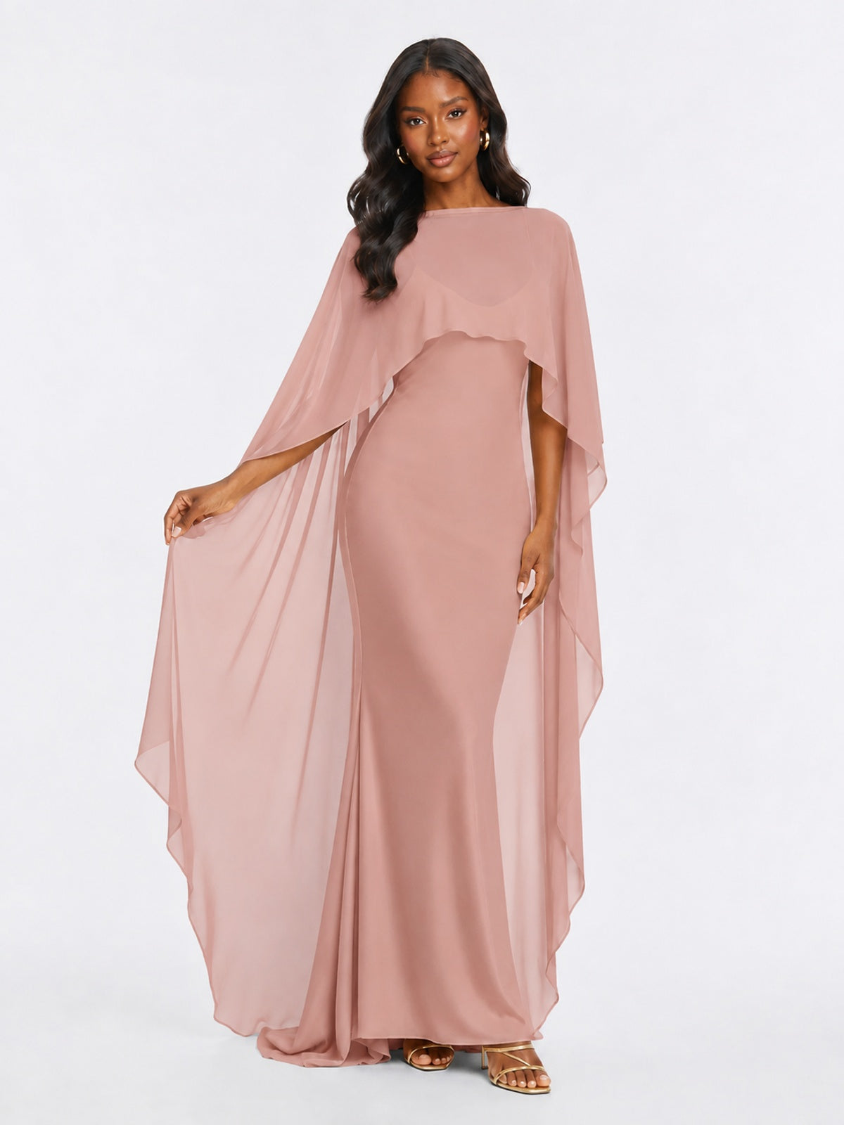 Satin Cape Prom Dresses Meramid Maxi Dress