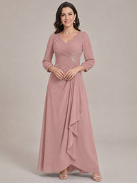 Dusty Rose-Long Sleeve Chiffon Beaded Mother of The Bride Dresses for Women