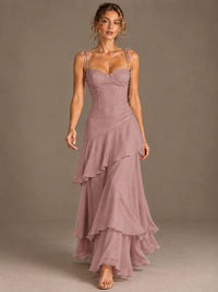 Spaghetti Strap Tiered Ruffles Chiffon Prom Dress
