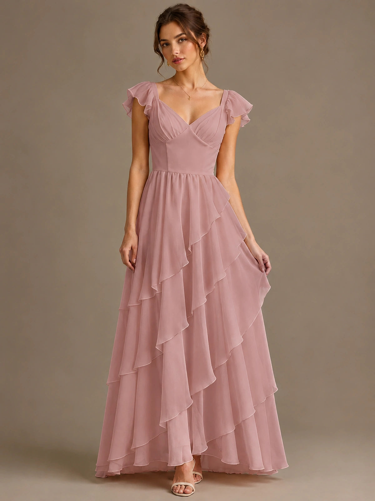 Ruffle Tiered V Neck Maxi Dress