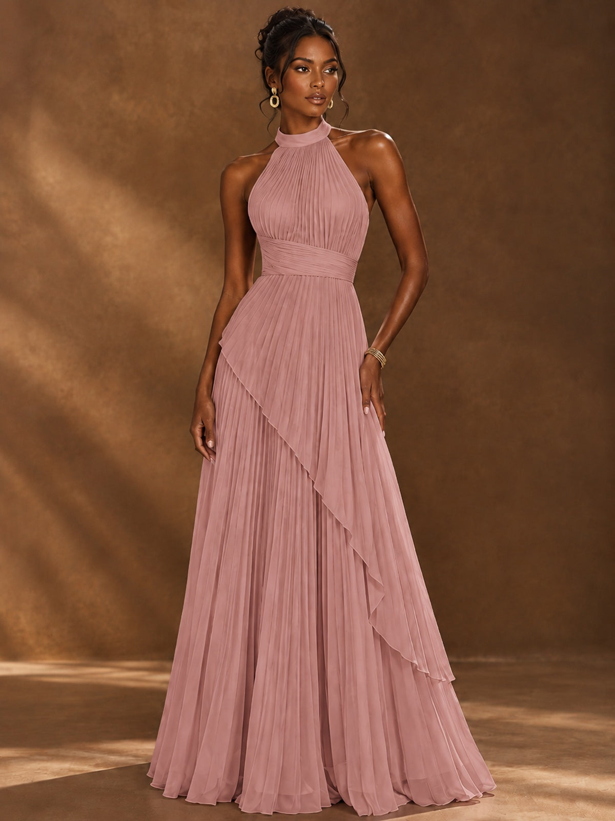 Wrap Pleated Prom Dress Halter A-line Chiffon Formal Wedding Dress