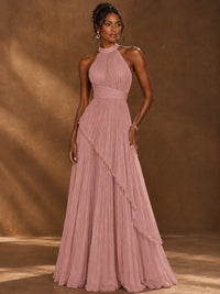 Wrap Pleated Prom Dress Halter A-line Chiffon Formal Wedding Dress