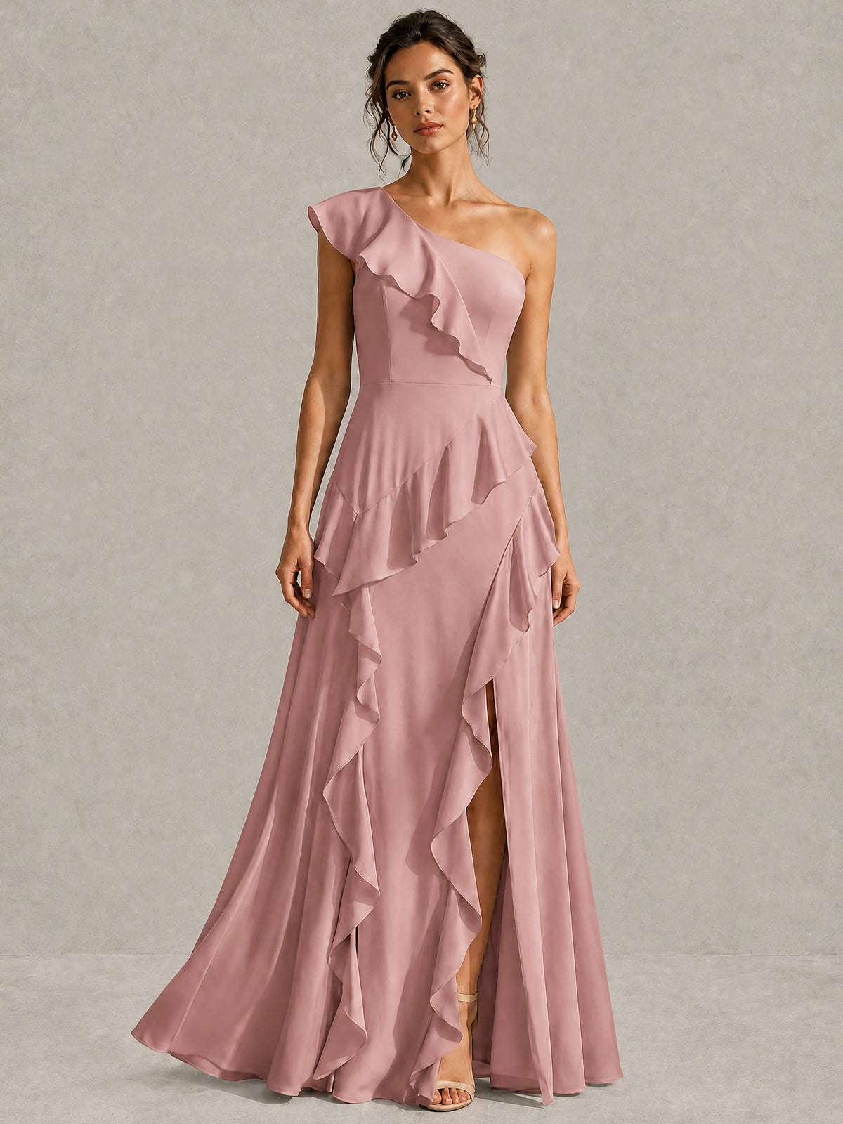 Sage Green One Shoulder Ruffle Bridesmaid Dress