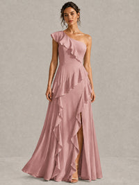 Sage Green One Shoulder Ruffle Bridesmaid Dress