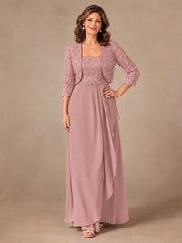 Blush Pink A-Line Mother of the Bride Dress with Lace Jacket and Ruffles