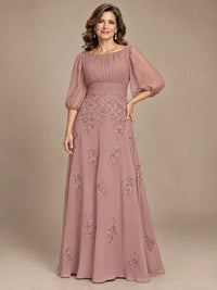 A-Line Mother of the Bride Dress with Sheer Puff Sleeves