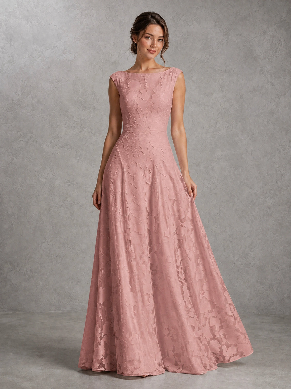 Blush Pink Lace Applique A-Line Bridesmaid Dress