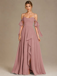 A-Line Ruffles Chiffon Bridesmaid Dress with Slit