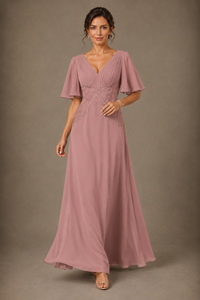 A-Line Chiffon Mother of the Bride Dress with Applique