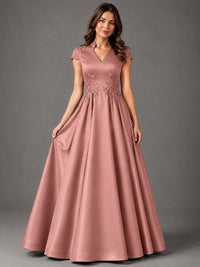 Lace Appliqué A-Line Satin Maxi Dress