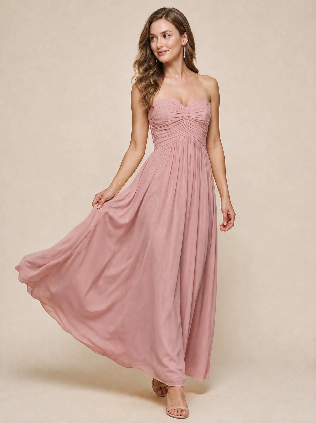 Strapless Pleated Chiffon A-Line Bridesmaid Dress