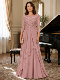 A-Line Chiffon Mother of the Bride Dress with Floral Applique 3/4 Sleeves