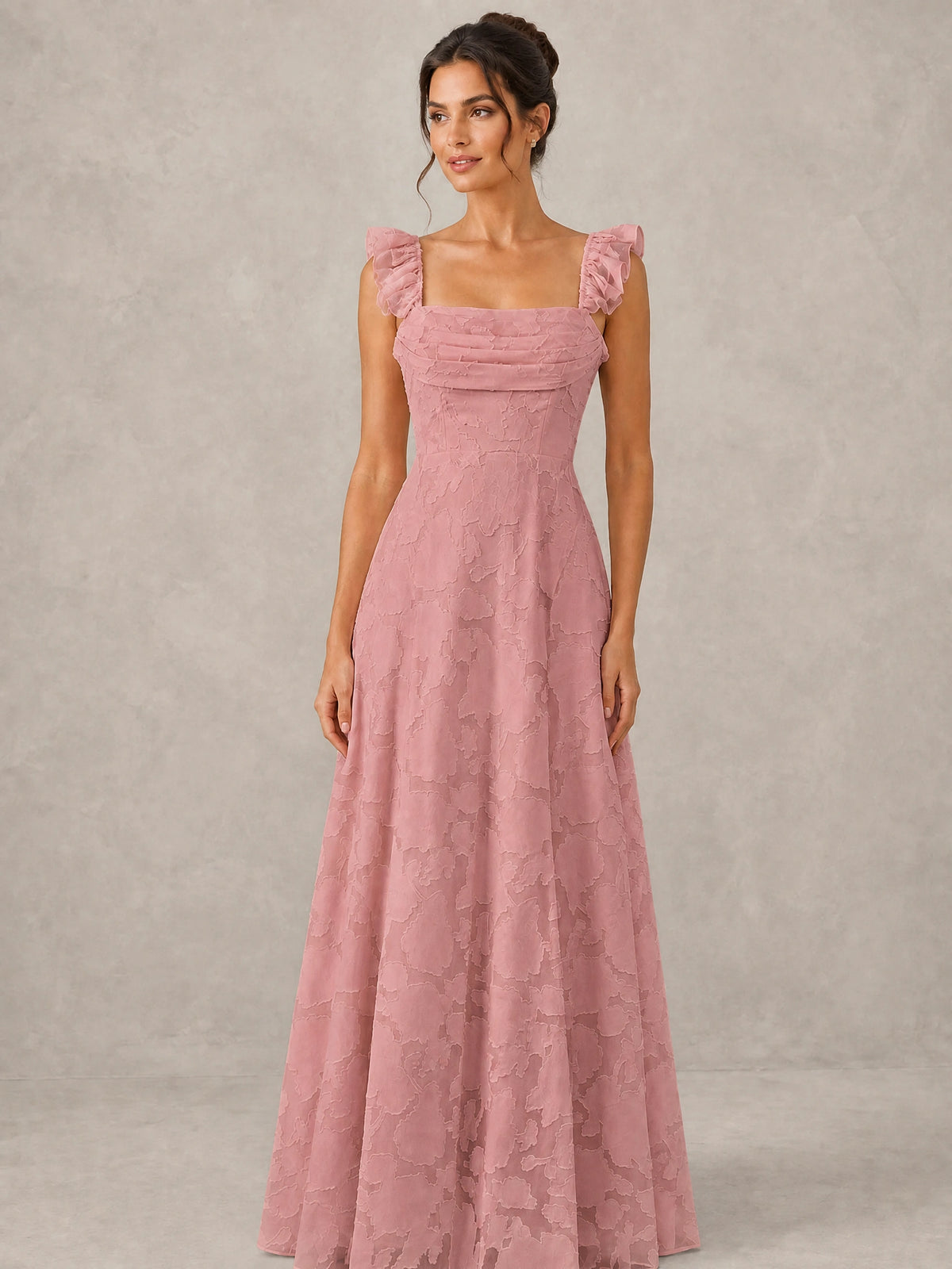 Jacquard Square Neck A-Line Maxi Dress
