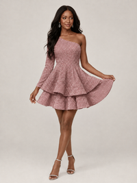 Puffy One Shoulder Sequin Tiered Mini Dress