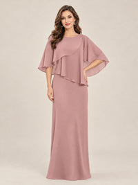 Dusty Rose-Chiffon 2 Piece A Line Mother of The Bride Dresses with Cape