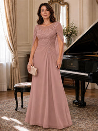 Elegant Applique Chiffon Mother of the Bride Dress with Cape Sleeves