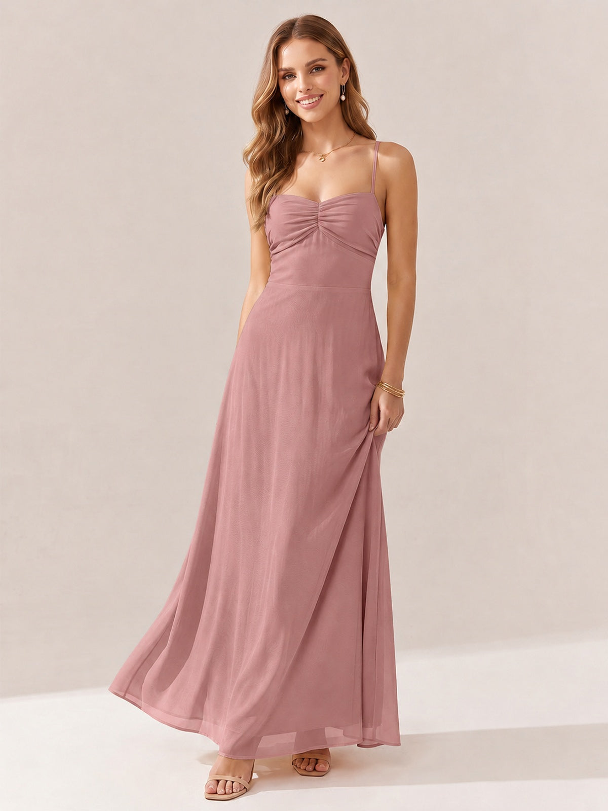 JOVELLEE Yellow Sweetheart Ruched Bust Chiffon Maxi Dress