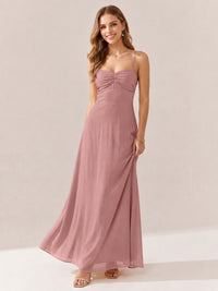 JOVELLEE Yellow Sweetheart Ruched Bust Chiffon Maxi Dress