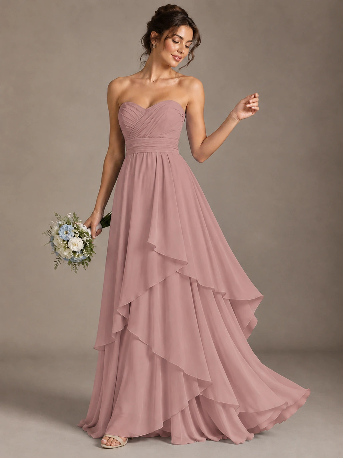 Strapless Ruffle A-Line Maxi Dress