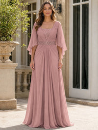 Elegant V-Neck Sequined Chiffon Mother of the Bride Dress with Flutter Sleeves