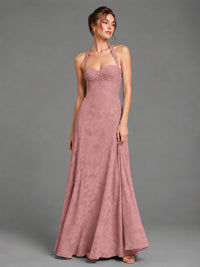 A-Line Halter Floral Chiffon Maxi Dress