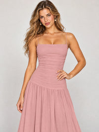 Butter Yellow Ruched Spaghetti Strap Drop-Waist Prom Dress