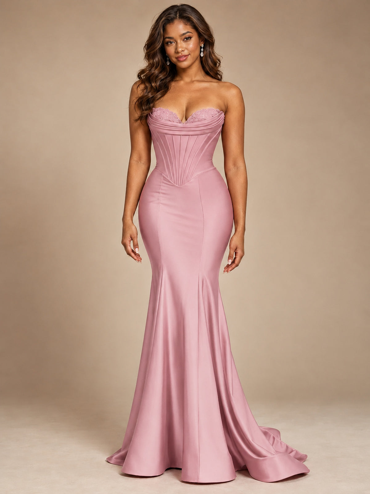 Red Strapless Satin Mermaid Prom Dress with Corset Bodice