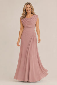 Cowl Neck Ruched Chiffon Mother of the Bride Dress